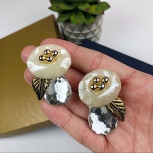 Pearl Crystal Colored Gold Floral Clip On Earrings Women Jewelry